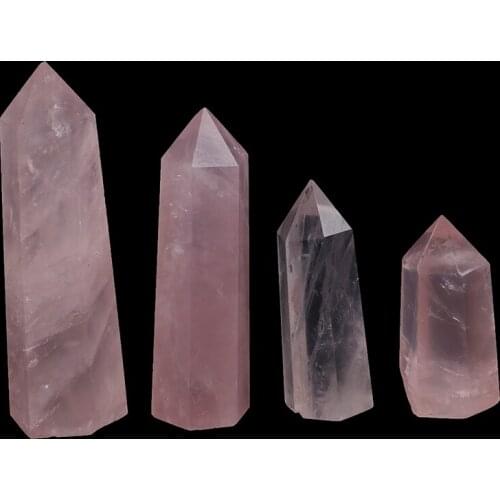 Natural Rock Rose Quartz Crystal Point Healing Stone Pure Color Obelisk Wand