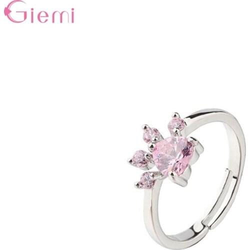 New Fashion Pink Top Quality Shinning Crystal Luxury Open Finger Rings For Women S925 Sterling Silver Female Wedding Jewelry