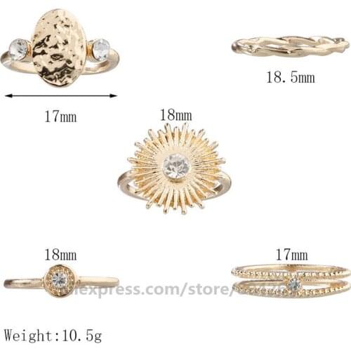 Wholesale Factory Price Solar Crystal Ring Geometric Five-piece Ring Set Women Fashion Accessories Rings Hot Sales