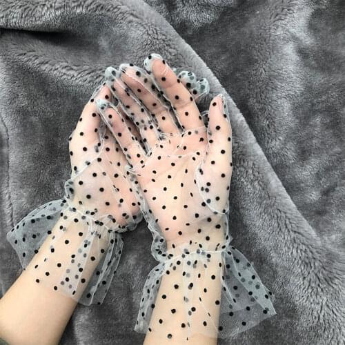 1 Pair Women Short Tulle Gloves Stretchy Lace Spots Lotus Leaf Sheers Autumn Summer Flexible Accessories Full Finger Gloves New