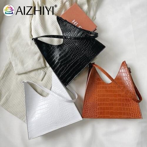 Casual Leather Pure Color Chain Handbag Retro PU Alligator Pattern Shoulder Underarm Bag Women Small Triangle Handbags