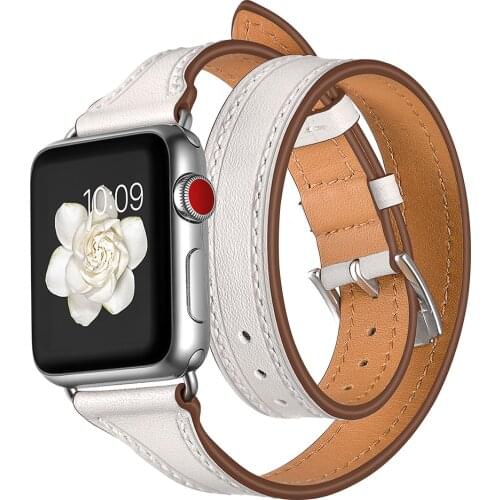 Double Tour For Apple watch band 40mm 44mm 42mm 38mm Genuine Leather watchband belt Bracelet iWatch series 3 4 5 se 6 band Strap