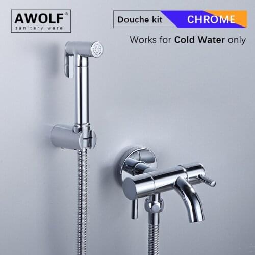 Handheld Toilet Bidet Sprayer Solid Brass Chrome Bathroom Faucet Spout Douche kit Shiny Silver Shattaf Shower AP2249