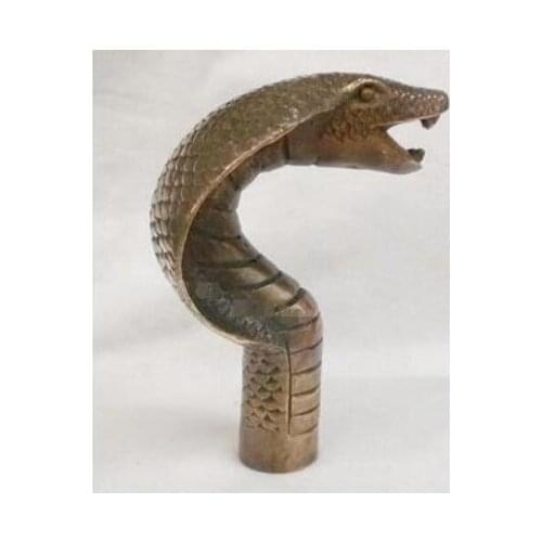 SCY 3006+++ bronze Pure Copper Brass Grandpa Good Lucky Old Qing Ming Chinese Old Bronze Carved Cobra Statue Cane Walking Stick