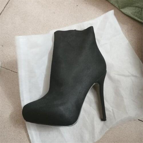 SDTRFT Fashion botas mujer 11cm thin heels Ankle boots Sexy shoes Woman Crossdresser Pointed Toe Flock pumps Plus:35-43 Stiletto