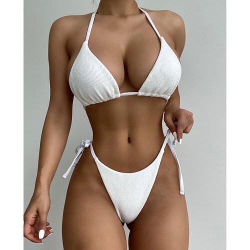 Sexy Bikini 2021 Rib Tie Side Swimwear Women Swimsuit Female Brazilian Bikinis Set Halter 2 Piece Women Bathing Suit Beachwear