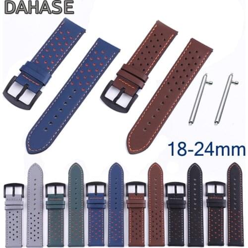 Plum Hole Genuine Leather Watch Band Bracelet 18mm 20mm 22mm 24mm Leather Strap for Samsung Huawei Replacement Belt With Pins