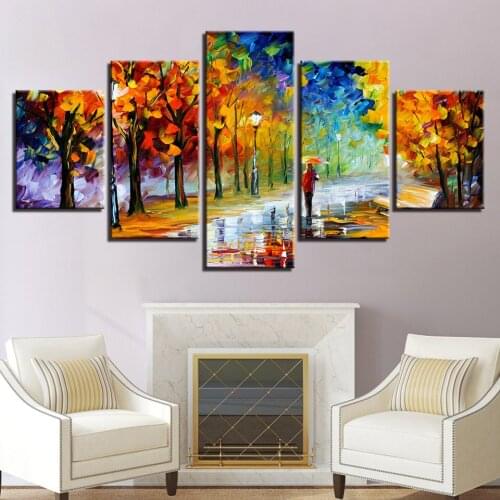 Modern Hd Printing Wall Art 5 Pieces Walk In The Woods Pictures Canvas Painting Abstract Trees Scenery Posters Home Decoration