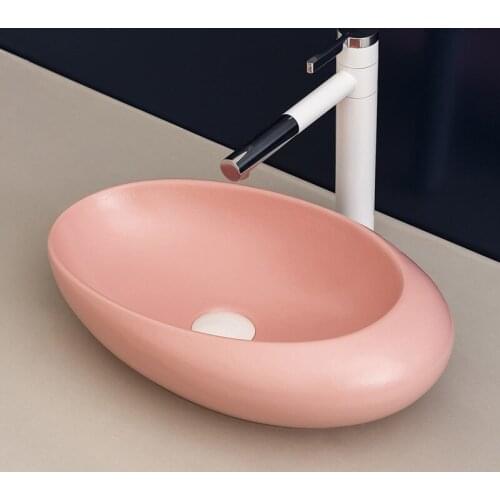 Taiwan basin balcony home wash basin ceramic bathroom washbasin Nordic simple hand basin basin pink