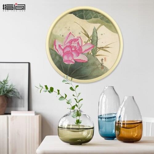 Chinese lotus pattern high-quality canvas embroidery triptych can provide embroidery hoop wooden frame any choice free shipping
