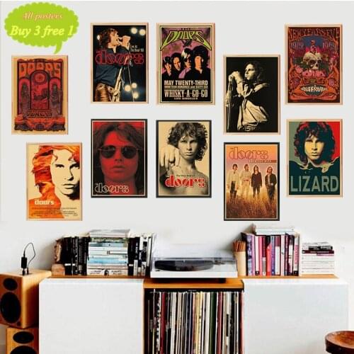 Vintage Retro rock band music The Doors Jim Morrison Matte Kraft Paper Poster Wall Sticker Home Decora