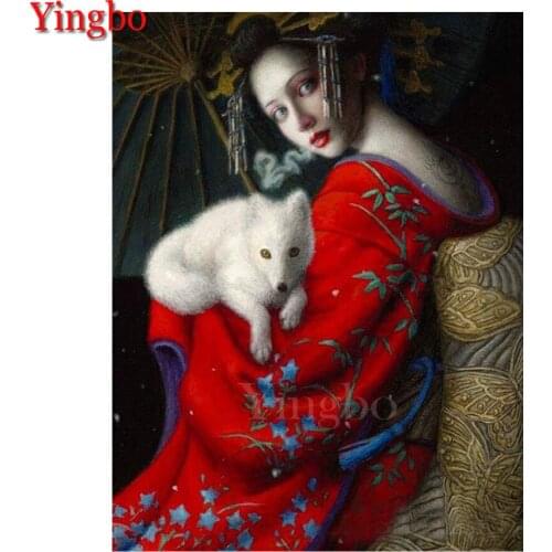 Japanese Geisha and Fox Diamond Embroidery 5D Diy Diamond Painting woman Diamond Mosaic square round Diamond Picture pastes