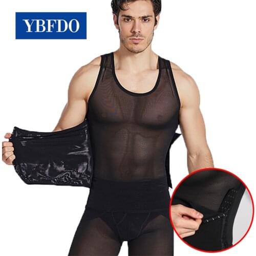 YBFDO 2021 New Mens Slimming Body Shapewear Mesh Chain Corset Vest Shirt Compression Abdomen Belly Control Slim Waist Cincher