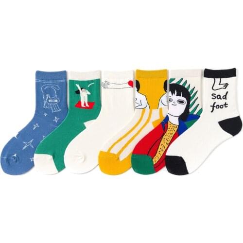 Women Funny Socks Autumn Winter Cotton Literary Kawaii Happy Colorful Cartoon Aircraft Lovely Socks Christmas Gift