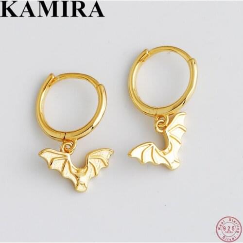 KAMIRA Real 925 Sterling Silver Retro Smooth Animal Bat Stud Earrings for Women Popular Gothic Party Personality Pierced Jewelry