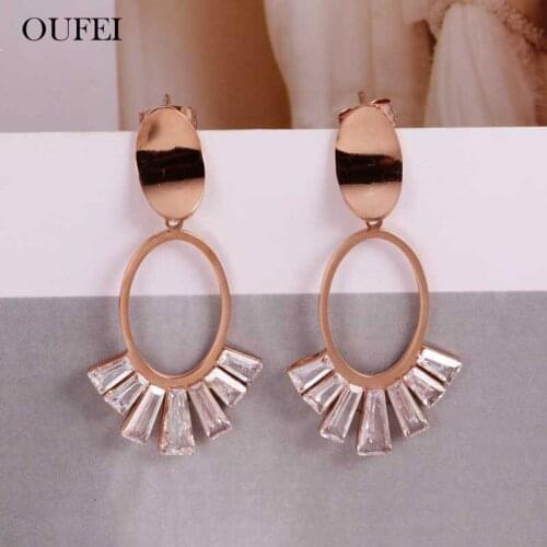OUFEI Rose Gold Charms Drop Earrings For Women Set Of Earrings Female Stainless Steel Fashion Jewelry Accessories Free Shipping
