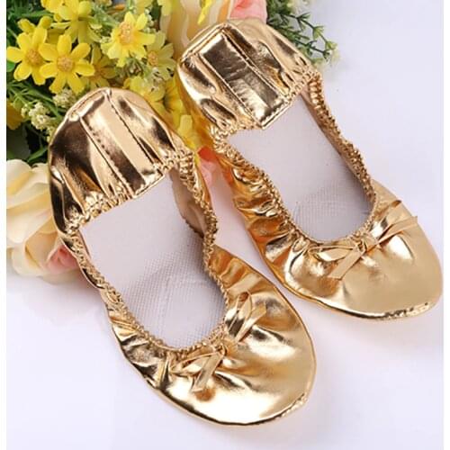 USHINE PU Top Gold Soft Indian women Belly Dance Shoes Leather Belly Ballet Dance Shoes Children Girls Woman