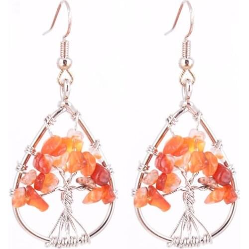 Tree of Life Women Drop Earrings Fashion Water Drop Shape Natural Chip Gem Stone Dangle Hook Earring Jewelry