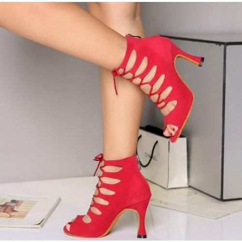 Woman High Top Latin Dance Shoes Red Purple Ballroom Dancing Boots Salsa Tango Cotton Shoes Girls Soft Bottom Sandals L456