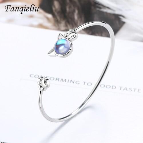 Fanqieliu Cute Cat Paw Charming Bracelets For Women Sterling 925 Silver Bracelet Fashion Adjustable Cuff Bangles Woman FQL20226
