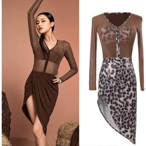 Sexy Double See-Through Slit Skirts Prom Dress Latin Dance Dress Costume Modern Stage Dancewear Female Practice Clothes SL5471