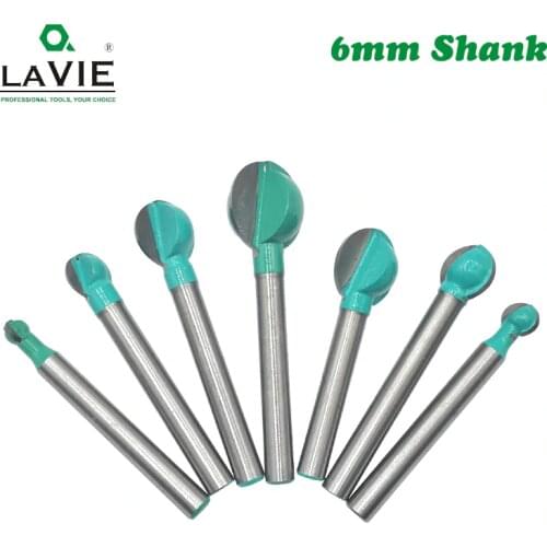 LAVIE 1pc 6mm Shank Ball Nose Round Carving Bit Cove CNC Milling Bit Radius Core Tungsten Carbide Router Bit for Wood MC06003