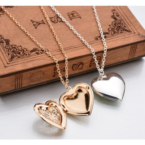 1pc Gold Silver Heart Photo Necklaces Women Girls Openable Necklace Classic Elegant Neck Pendant Retro Party Fashion Accessories
