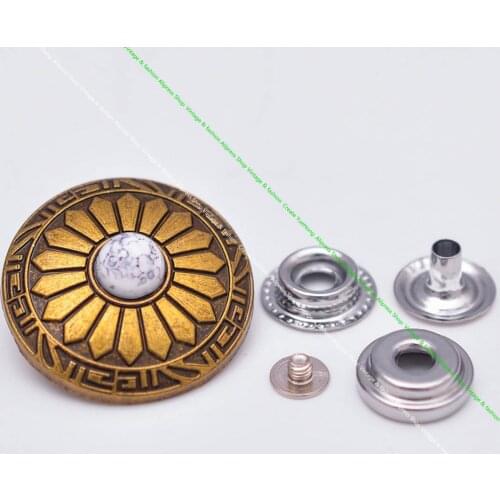 10X Brass Plated Sun Flower White Turquoise Leathercraft Handbag Concho 201 Snap Button Set Case Wallet Luggage Bag Connector