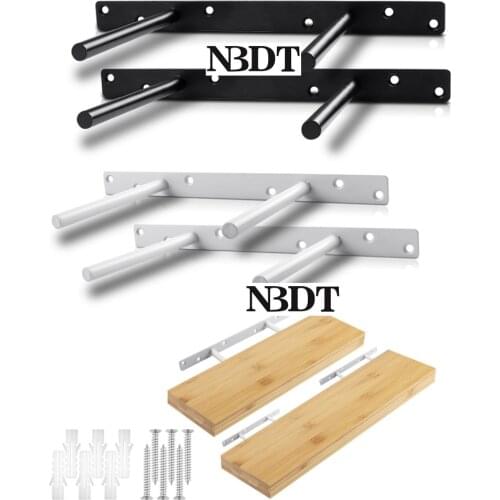 2Pcs Invisible Solid Steel Floating Shelf Bracket Hidden Support Floating Wooden Shelves Matte Black White Double Dual Bar
