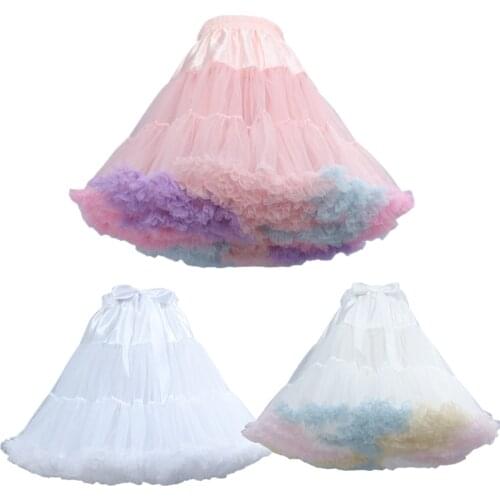 2021 Pink Maid Colorful Cloud Soft Yarn Skirt Tutu Fluffy Petticoat Lolita Fairy Princess Dress Women Cosplay Clothing