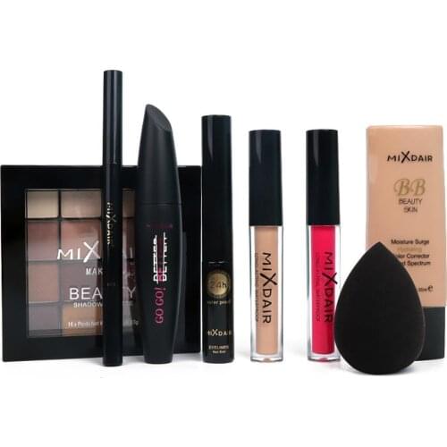 9PCS Makeup Set Professional Lip Gloss Eye Shadow Eyebrow Pencil Mascara Concealer BB Cream Puff Makeup Kits With Cosmetic Bags