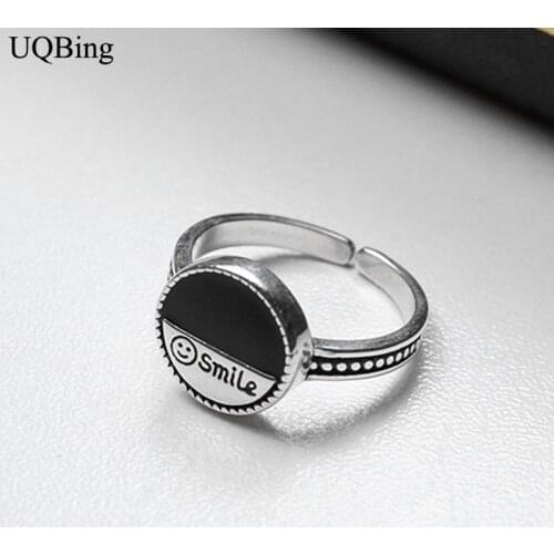 2019 Vintage Retro 925 Sterling Silver Smile Face Rings Thai Silver Open Rings Jewelry