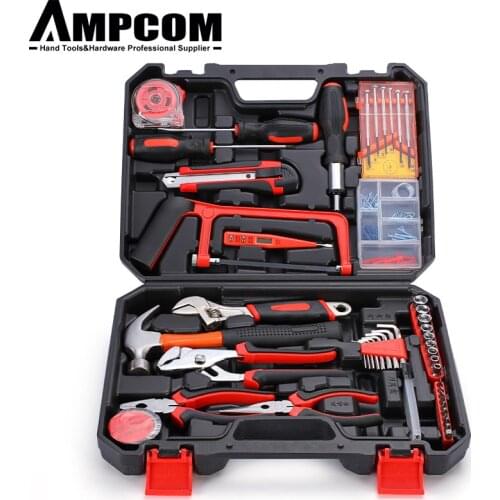 AMPCOM 108 Pieces Household Tool kit, Hand Tool Set with Hammer, Plier, Screwdriver Set, Socket Kit, with Carrying Tool Box