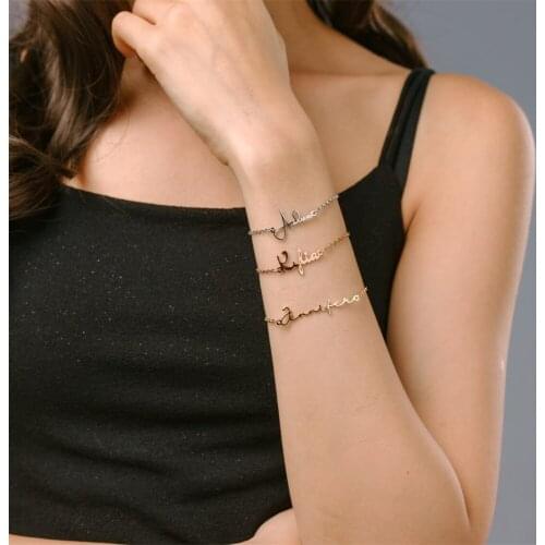 Tangula Personalized Name Bracelet Women Girl Stainless Steel Chain Letter Customized Charm Bracelets Unique Custom Jewelry Gift