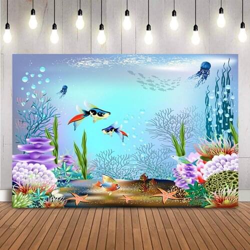 Photography Backdrop Under the Sea Newborn Kids Blue Deep Sea Bottom Mermaid Theme Party Decoration Children Photobooth