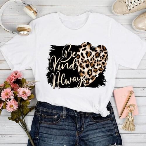 T-shirts Women Leopard Kind Heart 90s 2021 Fashion Spring Summer Tshirt Top Lady Stylish Girl Print Clothes Tee T-Shirt