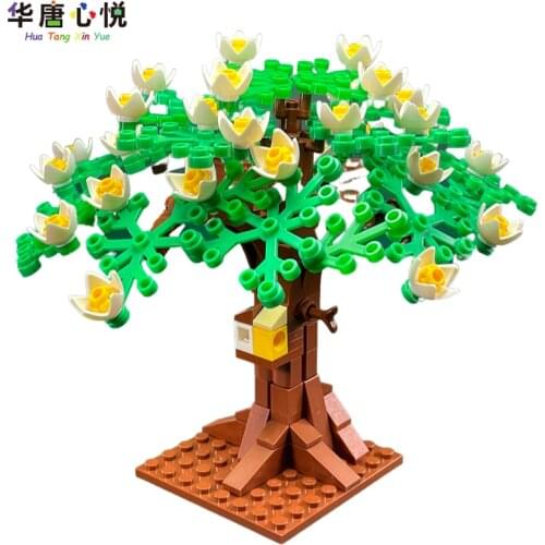 MOC City Plants Begonia Flower Tree With A Small Box On The Trunk Small White Flowers Toys For Kids Educational Gifts For Friend