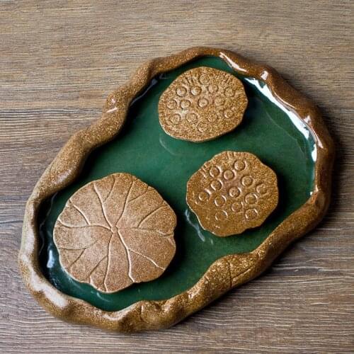 Coarse Pottery Pot Tray Creative Ceramic Small Tea Tray Pot Tray Saucer Water Bamboo Tea Tray Small Kungfu Tea Tray Tea Table