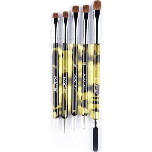 Kolinsky Nail Art Sculpture Brush Crystal Amber Handle Double Head Design Paiting Dotting Stirring Tool Acrylic Nail Brushes