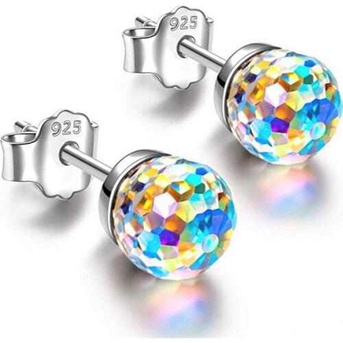 Colorful Rhinestone Ball Ear Jewelry 6/8mm Women Girls Simple Multicolor Stud Earrings Crystal Charming
