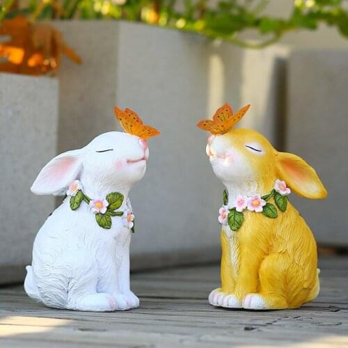 Solar Lamp Rabbit Sculpture Garden Decor Animal Statue Handmade Resin Cute Rabbit Decoration Outdoor Gardening Decor Crafts