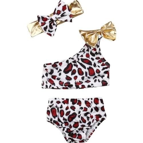 Leoprad Print Pattern Swimwear Newborn Toddler Kids Baby Girls Swimsuit Bikini Beachwear Cotton Bow Knot Design Clothes Set