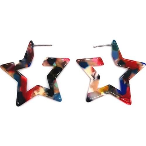 Trendy Colorfully Checkered Pentagram Acrylic Stud Earrings For Women Korean Cute Fresh Earring Jewelry hot Sale E19078