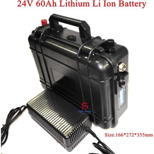 Powerful 24V 60Ah Lithium Li Ion Battery Pack with 7s BMS Display for Electric Scooter Solar Energy Sightseeing +5A Charger