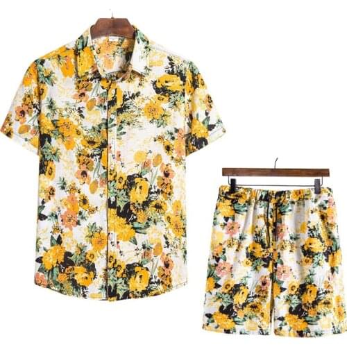 Flower Mens Sets Short Sleeve Summer Casual Aloha Shirt Suit Print Hawaiian Beach Shorts Set Oversize Streetwear 13+ Colors