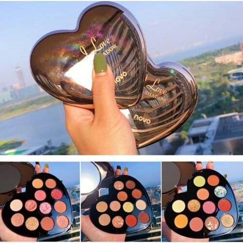 NOVO Heart Shape 12 Colors Shimmer Matte Pigmented Eyeshadow Palette Makeup Lasting Waterproof Glitter Nude Smoky Eye Shadow
