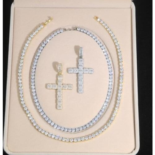 New Baguette CZ Cubic Zirconia Paved Iced Out Ankh Cross Pendant with 5MM cz Tennis Chain Necklace For Men Women Hip hop Jewelry