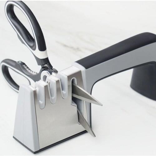 Knife and Scissor Sharpeners with Gloves 4 Stage 4-in-1 Manual Kitchen Knife Non-Slip Base Professional Blades Sharpening Tools
