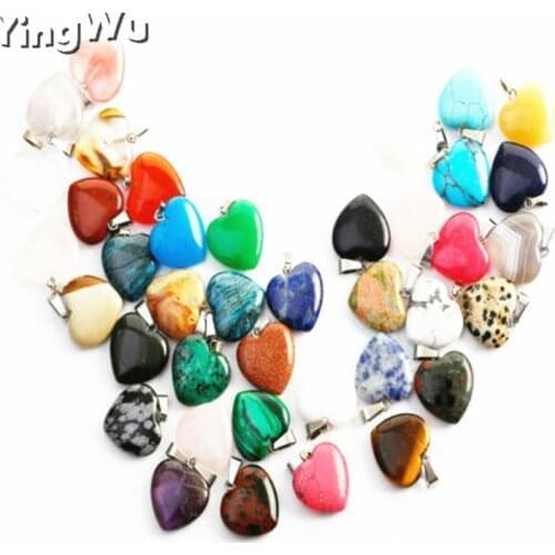 Yingwu Wholesale 2020 Assorted heart natural stone charms pendants for jewelry making Good Quality 25mm free shipping
