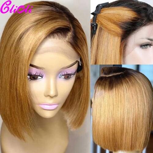 Ombre Blonde Bob Lace Front Wig 13x4 Short Bob Human Hair Wigs Brazilian 4x4 Bob Closure Wig Color 1B 27 Honey Blonde Bob Wig